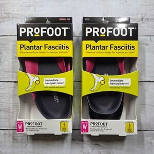 Profoot Plantar Fasciitis Orthotic Insoles Womens 6-10 Black Heel Pain Relief